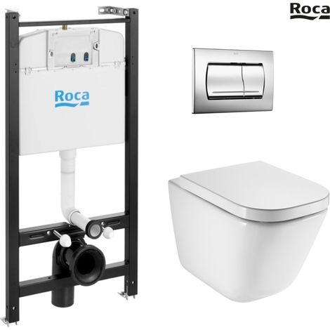 Pack bastidor ROCA duplo cisterna empotrada y pulsador PL10 blanco mate + inodoro suspendido swiss blanco br soft-close