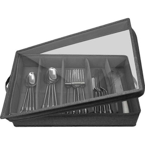Rangement pour couverts et ustensiles - Boîte de rangement résistante pour couverts avec séparateur ajustable, coffret à 5 compartiments (1/4)