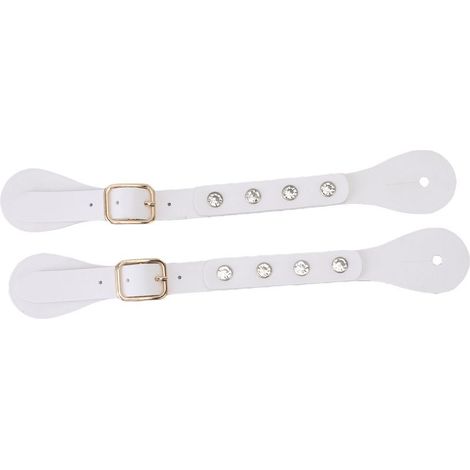 1 paire de sangles d'éperons réglables, décorées de strass, en cuir synthétique, style western vintage, pour bottes et équipement, blanches. (1/5)
