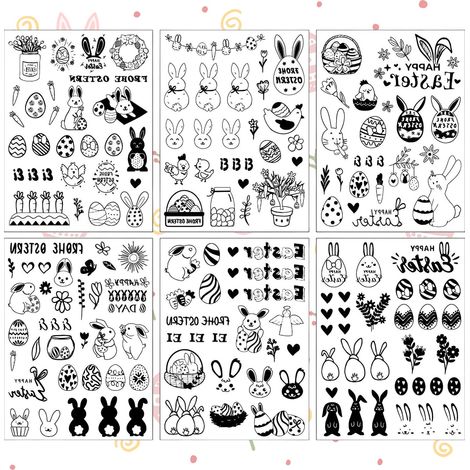 Rub On 6 Pièces Autocollant Transfert de Pâques 19 X 14 cm Tatouage de Bougie Oeufs de Pâques et Lapins pour Bougie, Verre, Tasse Autocollants Décoratifs Papier Noir et Blanc (1/5)