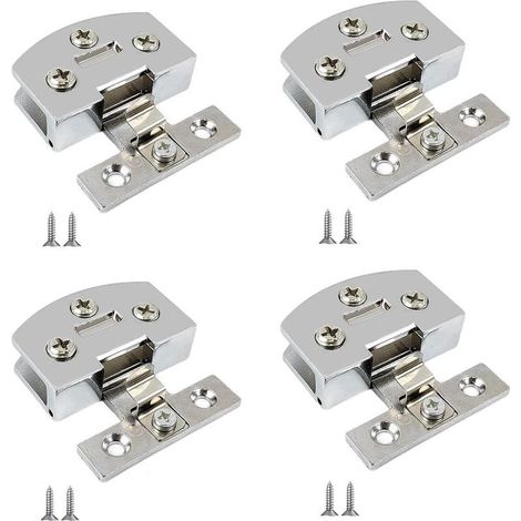 Jeu de 4 fixations pour verre, en alliage de zinc, pour portes de placard, épaisseur de 3 à 7 mm, convient aux meubles, vitrines et portes vitrées (argent). (1/4)