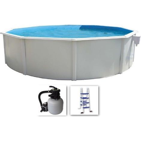 Piscine hors-sol ronde Ø 3.50m – Acier galvanisé laqué blanc – Filtre à sable 3,6 m³/h – Kit complet avec échelle 8 marches – TOI
