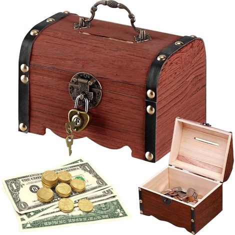 Coffre au trésor vintage en bois, Coffre Au Trésor en Bois Vintage, Coffre Au Trésor en Bois avec Serrure, Petit coffre au trésor pour Stockage, Décoration (14,2 x 10 x 10 cm, Marron) (1/5)