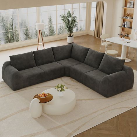 Sofa 267 cm in Dunkelgrau aus Chenille mit elastischer Schaumfüllung, komprimiert geliefert (1/5)