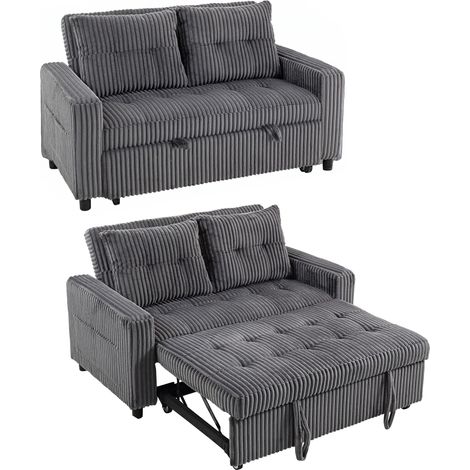 2-Sitzer Sofabett, Cordbezug, zum Schlafsofa umwandelbar, 2 Kissen, Seitentaschen, 157 x 190 cm, Dunkelgrau (1/5)