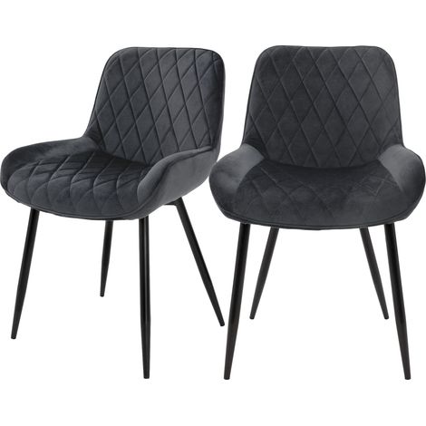 ML-Design 2er Set Esszimmerstühle Esszimmerstuhl mit Rücken- und Armlehnen, Anthrazit, Samt Sitzfläche, Metallbeine, Küchenstühle Küchenstuhl Wohnzimmerstühle Wohnzimmerstuhl Polsterstuhl Stühle