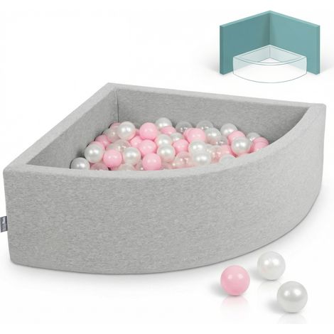 Piscine triangulaire sèche KiddyMoon avec balles 7 cm gris clair : rose poudré-nacré-transparent 90 x 30 cm / 200 balles en mousse (1/5)