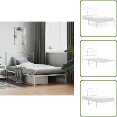Bettgestell mit Kopfteil Metall Weiß 107x203 cm - Metallbett - Doppelbett - Bettgestell - Weißes Bett - Schlafzimmermöbel (1/5)