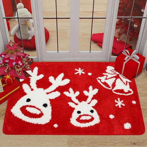 Alfombra navideña para suelo, 40x60cm, felpudo navideño antideslizante, alfombra navideña estampada, felpudo de bienvenida navideño, felpudo de bienvenida navideño para decoración navideña de interior (1/5)
