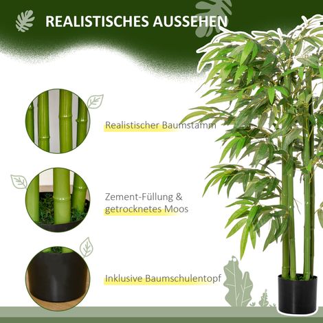 Plante artificielle bambou en pot plastique, 780 feuilles réalistes, faible entretien, 140 cm de hauteur, verte (1/4)