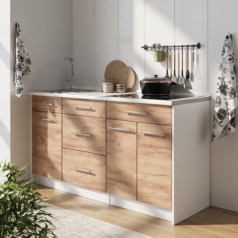 Bloque de cocina Fame-Line, Roble dorado/Blanco, 150 cm sin encimera, Vicco (1/5)