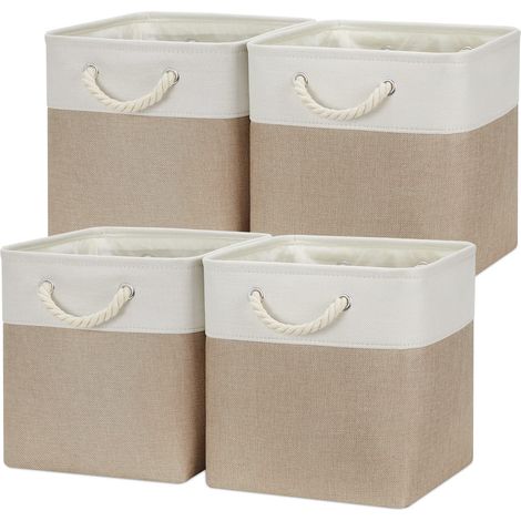 Lot de 4 bacs de rangement cubiques en tissu pour étagère, 30,5 x 30,5 cm, paniers de rangement vides pour jouets, jouets de chien (blanc et kaki) (1/5)