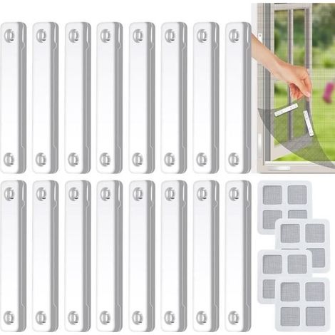 Lot de 16 aimants pour moustiquaire de fenêtre - Avec 4 patchs de réparation - Sans perçage - Blanc (1/4)