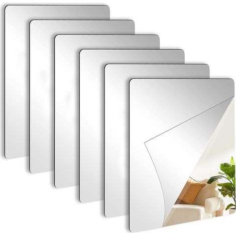 Miroir Adhésif À Coller, 6 Pièces Carreaux de Miroir Adhésifs, Miroir Acrylique Rectangulaire Carreaux de Miroir Flexibles pour Salle de Bain Salon Chambre Décoration Murale (1/5)