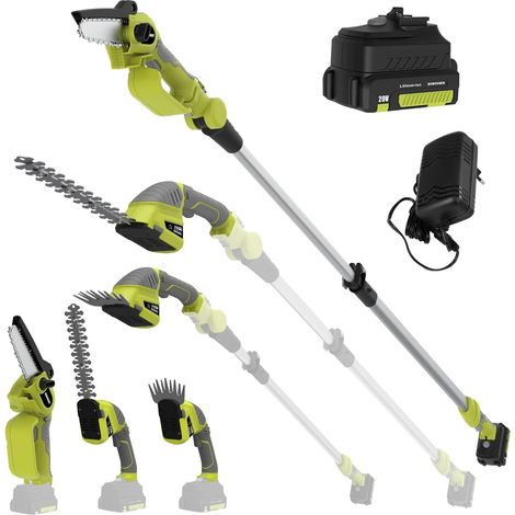 Taille-Haie 3 en 1 Télescopique - Tronçonneuse Électrique avec Interrupteur de Sécurité, Portée Jusqu À 2,54 m, Lames de 240 mm et 120 mm, Tête Orientable À 135° (1/5)