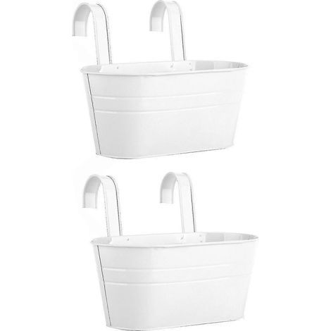Support pour plantes de balcon, pot de fleurs, 2 crochets, jardinière suspendue amovible, décoration pour balustrade de jardin, blanc (1/5)