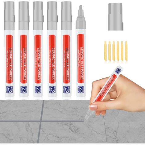 6 Pièces Stylo Joint Carrelage avec Pointe Rechange pour Restaure Gris (1/5)
