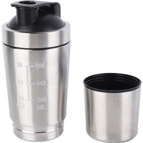 Edelstahl-Shaker, einwandig, tragbarer Mixbecher für Proteinpulver mit Messmarkierungen, ideal zum Wandern, Campen und fürs Fitnessstudio. (1/5)