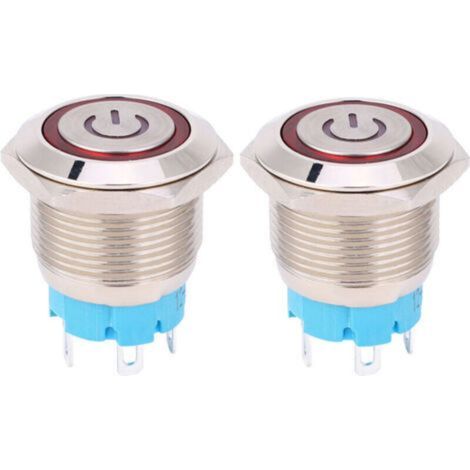 Set di 2 pulsanti rotondi a 4 pin, autoripristinanti, da 12-24 V CC con spia luminosa di alimentazione (rossa). (1/5)