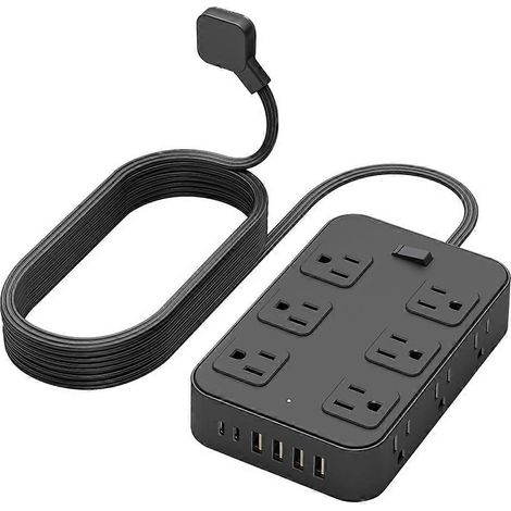 Multiprise parafoudre avec 12 prises secteur et 6 ports USB, station de charge murale ou de bureau, prise américaine. (1/5)