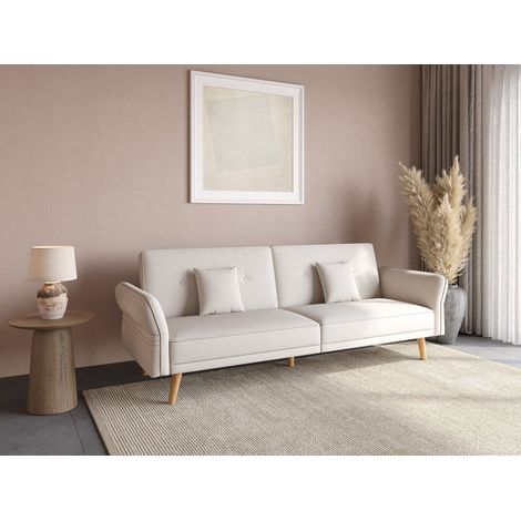 Deco In Paris – Canapé convertible 3 places tissu beige – Dimensions 220x97x82cm – Couchage 188x105cm – Style scandinave avec pieds en bois