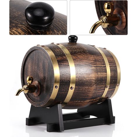 3-Liter-Fassbehälter aus Eichenholz im Retro-Stil für Rotwein, Brandy und Whisky mit Zapfhahn (1/5)