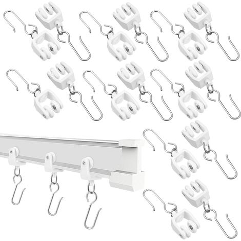 30 Roulettes pour Rails de Rideaux avec Crochets en Plastique Blanc (1/5)