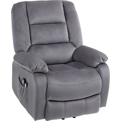 Fauteuil releveur avec fonction chauffante et massage, télécommande, rangement latéral, gris foncé (1/5)