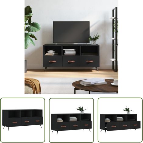 The Living Store TV-Schrank Schwarz 102x36x50 cm Holzwerkstoff - TV Schrank - Fernsehtisch - Medienregal - Wohnzimmermöbel - Holzmöbel (1/5)