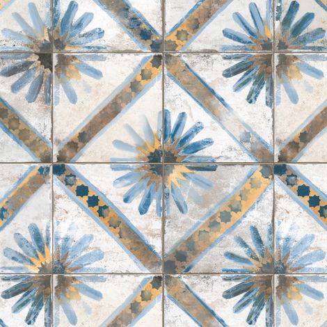 Carrelage Vintage effet Carreau ciment Bleu 45x45x0,95 cm Solaria - Sol et mur intérieur (vendu par carton de 1 m²) - RO'MA CARRELAGE