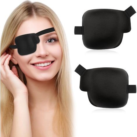 Anwendbares Set aus 2 3D-Augenklappen, 9,7 x 7,9 cm, verstellbar, mit Verschluss, Augenklappe, Polyester, schwarz, für Erwachsene und Kinder (links + rechts)