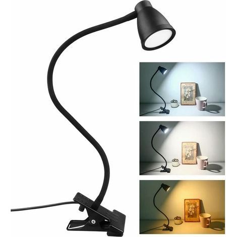 LED Lampe de Bureau à Pince, 3 Couleur Luminosité Réglable, USB Lampe de Chevet Pince, Protection des Yeux 360° Flexible Lampe de Lecture pour Étude et Travail (1/4)