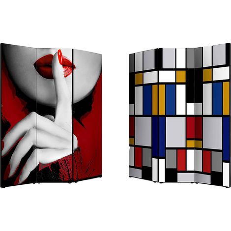Lupia - Separe' Divisorio Paravento MODERNO GEOMETRICO 176x135,6x3,2 cm 3 Ante in Legno con Tela stampata Fronte Retro bifacciale (1/4)