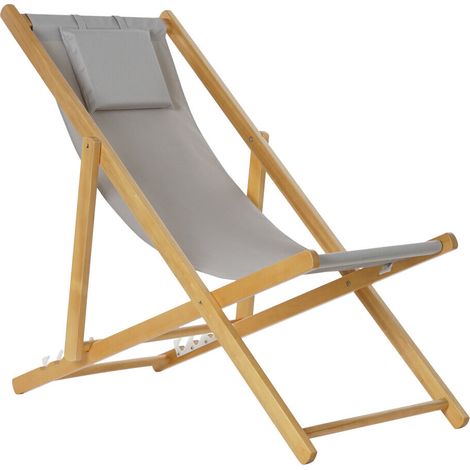 Chaise longue pliante chilienne en bois et tissu gris - 57.5x113x77cm (1/5)