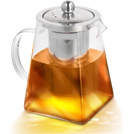 Théière Transparent, 750ml Théière En Verre avec Infuseur Amovible en Acier Inoxydable, Résistant à La Chaleur, Théière en Verre Borosilicate, Idéal pour Le Thé et Le Café (1/5)