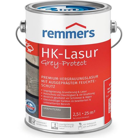 Remmers HK-Lasur 3in1 Grey-Protect graphitgrau, 2,5 Liter, Holzlasur für Vergrauung außen, 3 Holzschutz Produkte in einem, Feuchtigkeit- und UV-Schutz