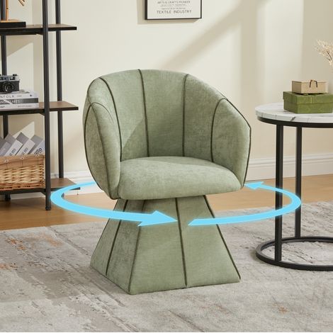 Fauteuil pivotant en chenille, chaise de salon avec dossier haut et accoudoirs, vert olive (1/5)
