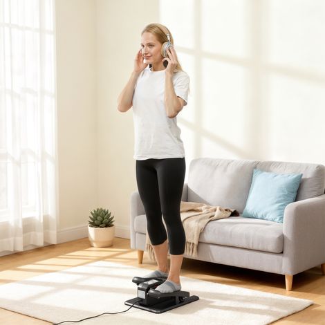 Ellittica elettrica, cyclette a pedali con 12 velocità regolabili, portatile, leggera, con telecomando, monitor LED, in acciaio e plastica, colore nero.