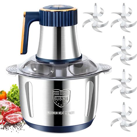 Hachoir Électrique 5L – Mixeur Hachoir Électrique avec Bol en Acier Inoxydable, 5 Vitesses et 6 Lames en Acier avec 5 Jeux de Lames pour Viande, Légumes et Fruits (1/5)