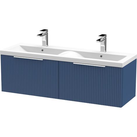 Bathroom Double Vanity Unit Wall Mounted Basin Sink 1200mm Cabinet Drawer Blue (1/2)