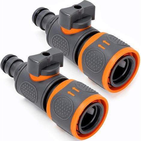 Lot de 2 Raccords de Tuyau d’Arrosage avec Vanne de Régulation, Connecteurs pour Tuyau 1/2 Pouce, Contrôle du Débit d’Eau et Fonction d’Arrêt, pour Arrosage et Lavage de Voiture (1/4)