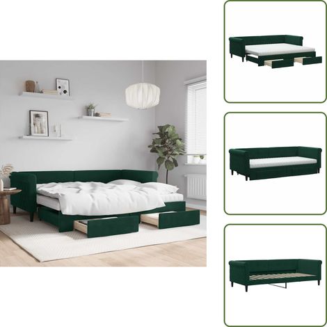The Living Store Tagesbett Ausziehbar mit Schubladen Dunkelgrün 90x200 cm Samt - Schlafsofa (1/5)