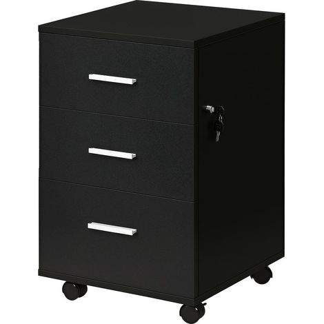 Caisson de bureau sur roulettes 3 tiroirs verrouillables meuble de rangement pour dossiers 40 x 40 x 61,5 cm noir (1/5)