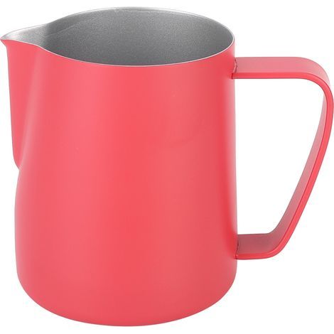 Milchaufschäumerbecher, Milchaufschäumkännchen mit einzigartigem Ausguss, 350 ml Milchaufschäumkännchen aus Edelstahl für Sie selbst, Ihre Familie und Freunde (Rosa) (1/5)