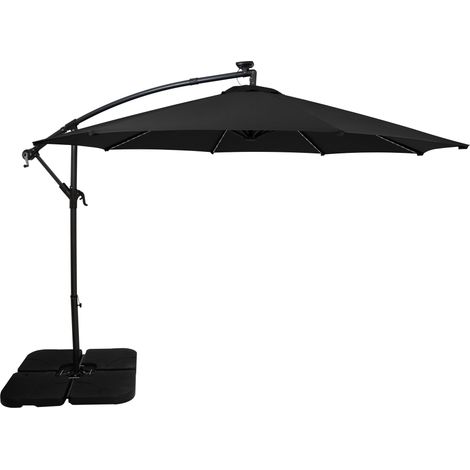 LED Ausleger-Sonnenschirm 3m Schwarz Hängend Quadratischer