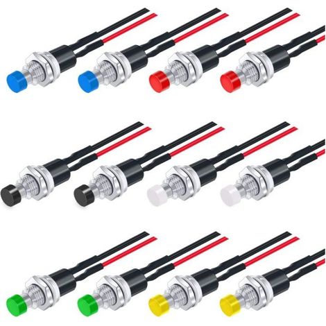 12 Stück 7 mm vorverdrahtete Mini-Taster (Momentan) 3 V-6 V-12 V-24 V-230 V/1 A, normalerweise offener SPST-Ein/Aus-Rundtaster mit 2 Pins für Modelleisenbahnen (1/5)
