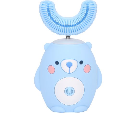 Brosse à dents électrique automatique en forme de U avec motif d'ourson mignon, pour enfants, bleue (1/5)