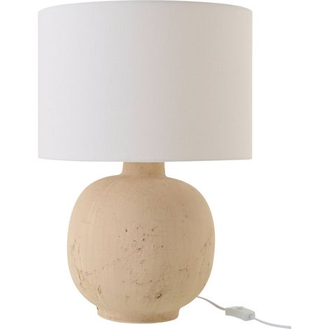 Lampe de table boule en poterie beige - beige naturel et abat jour blanc cassé (1/4)