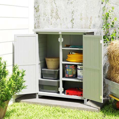 Abri de jardin armoire de jardin 3 étagères 2 portes toit étanche bois massif gris en tôle galvanisé 75 x 40 x 90 cm aménagement intérieur
