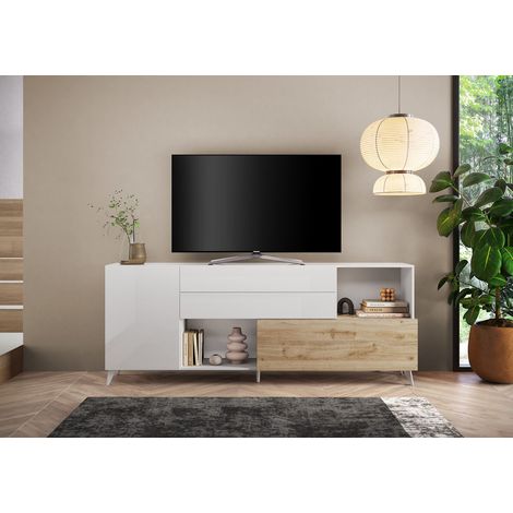 Buffet/bahut 241 cm chêne cadiz/blanc laqué Minorka (1/4)